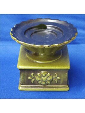 Vintage Royal Haeger 3153 Green Pedestal Candle Holder - MCM Brushed Olive Ceram